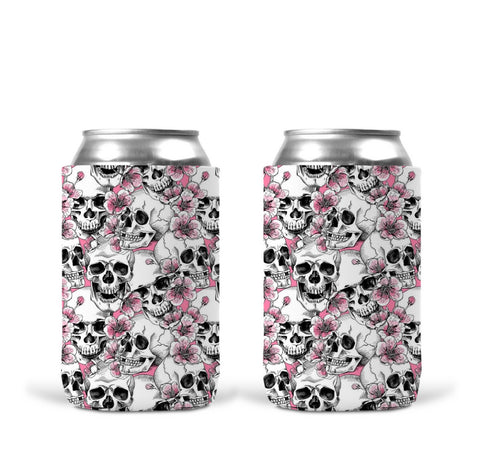 Can Koozie - Pink Floral Skull