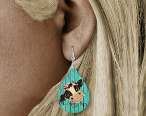 Teardrop Earring - Teal cow