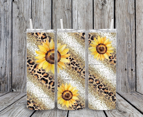 Skinny Tumbler -Sunflower Leopard Stipes