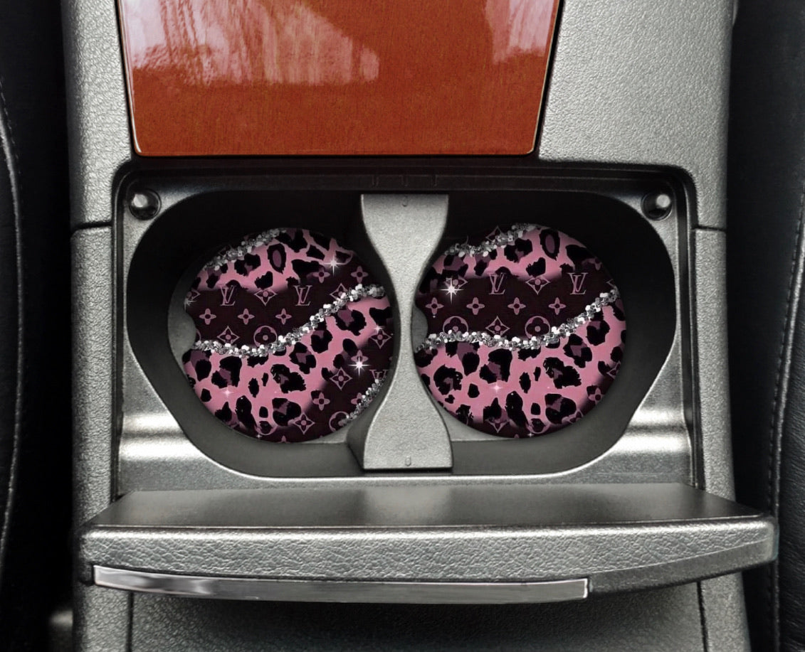 Car Coaster -  Pink Cheetah Diamond