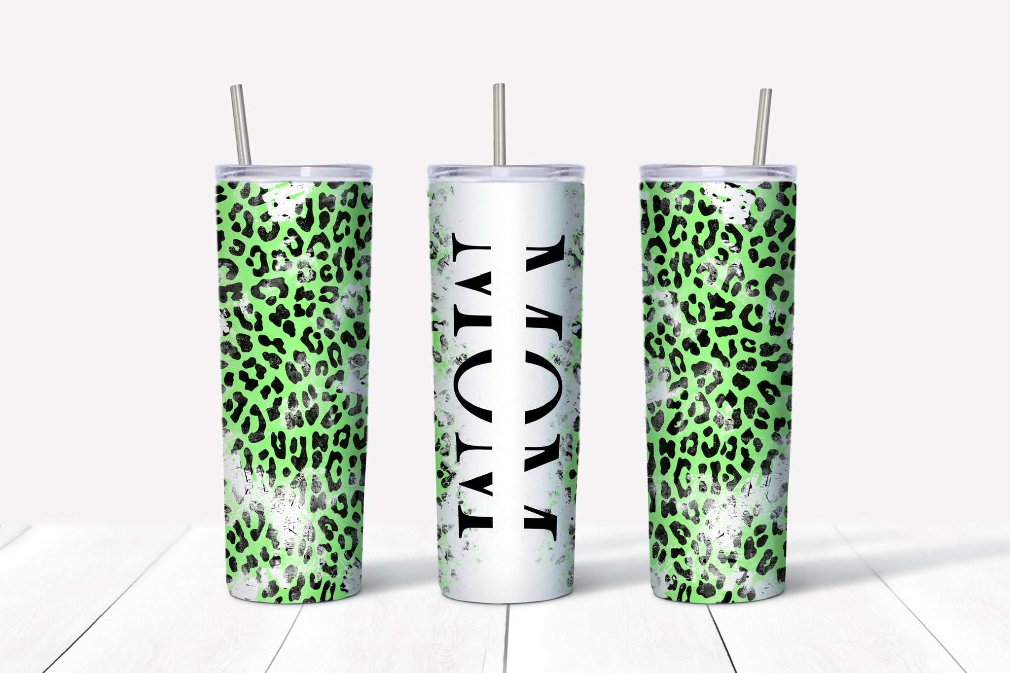 Skinny Tumbler - Mom White Green Leopard