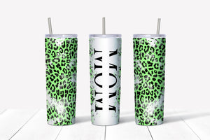 Skinny Tumbler - Mom White Green Leopard