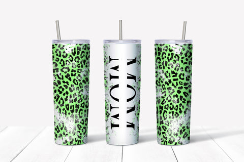 Skinny Tumbler - Mom White Green Leopard