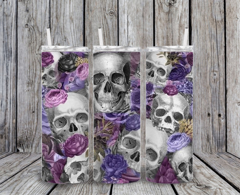 Skinny Tumbler - Skulls Purple Flower