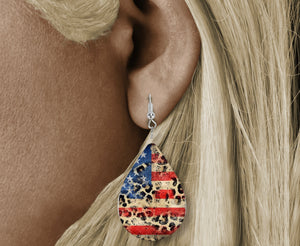 Teardrop Earring - leopard USA flag