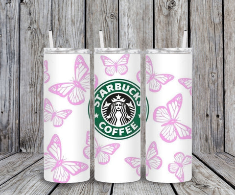 Skinny Tumbler -Starbs White Flowers