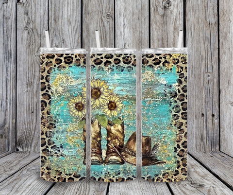 Skinny Tumbler - Leopard Sunflower Boots