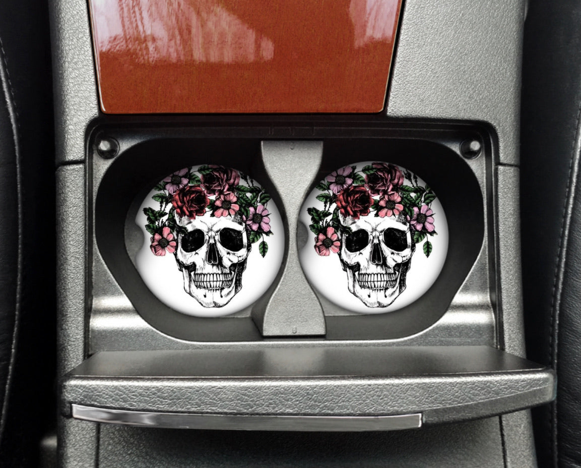 Car Coaster - Skull Floral Headpiece