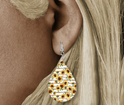 Teardrop Earring - sunflower with stripes