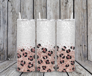 Skinny Tumbler -Half White Half Pink Leopard