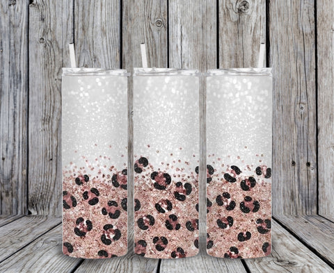 Skinny Tumbler -Half White Half Pink Leopard