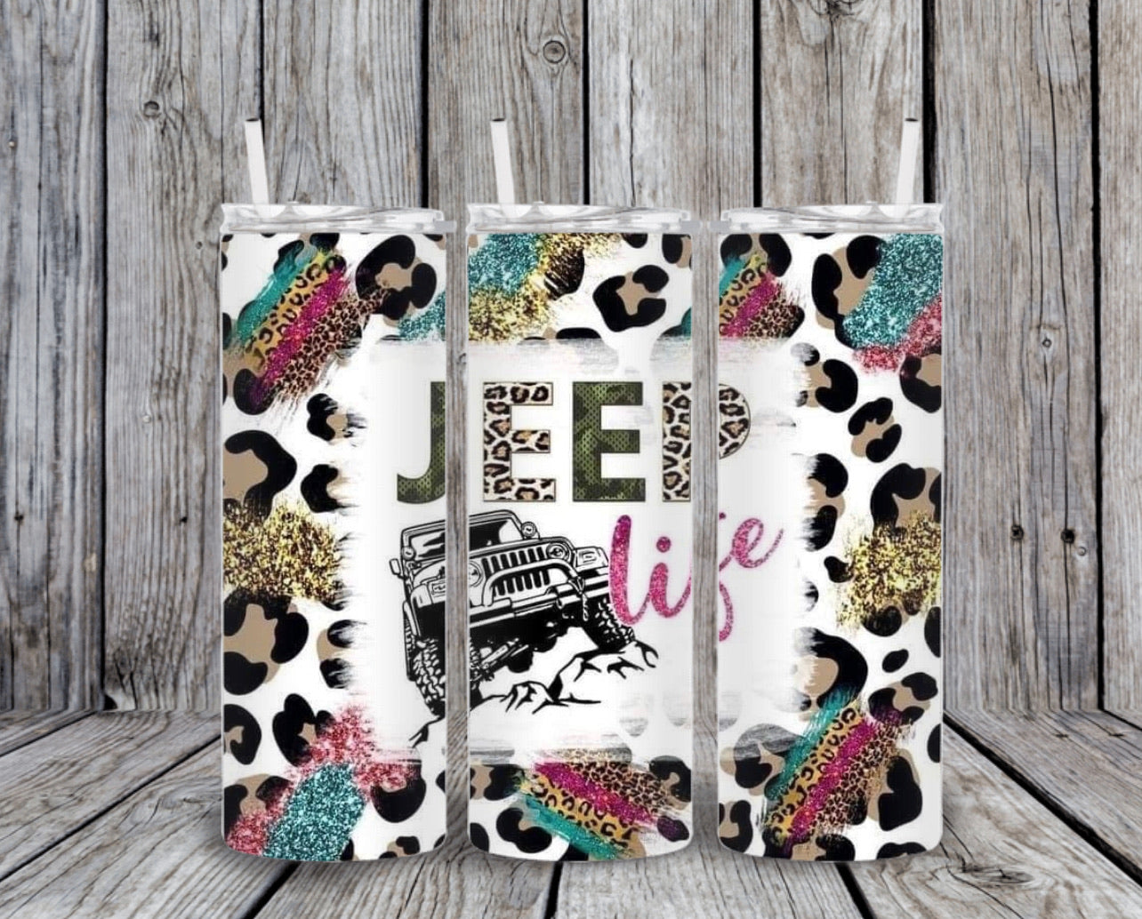 Skinny Tumbler - Leopard Jeep Life