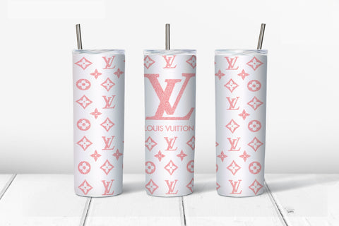 Skinny Tumbler - Louis White With Pink Design