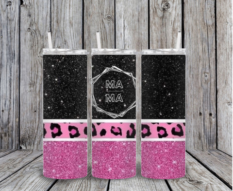Skinny Tumbler - Mama Sparkle Black Top Pink Bottom