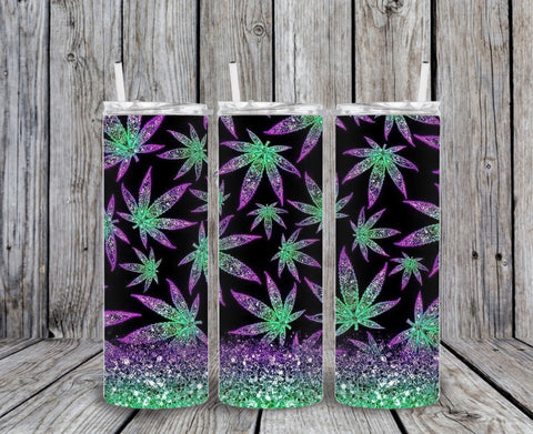 Skinny Tumbler - Green Purple Weed Leaves