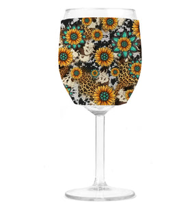 Wine Koozie - Cow Leopard Sunflower