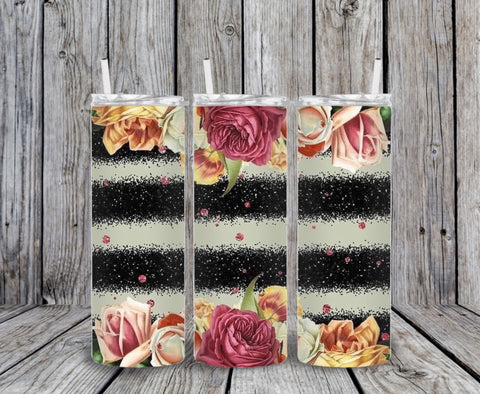 Skinny Tumbler -Up Down Flower Black/White Stripes