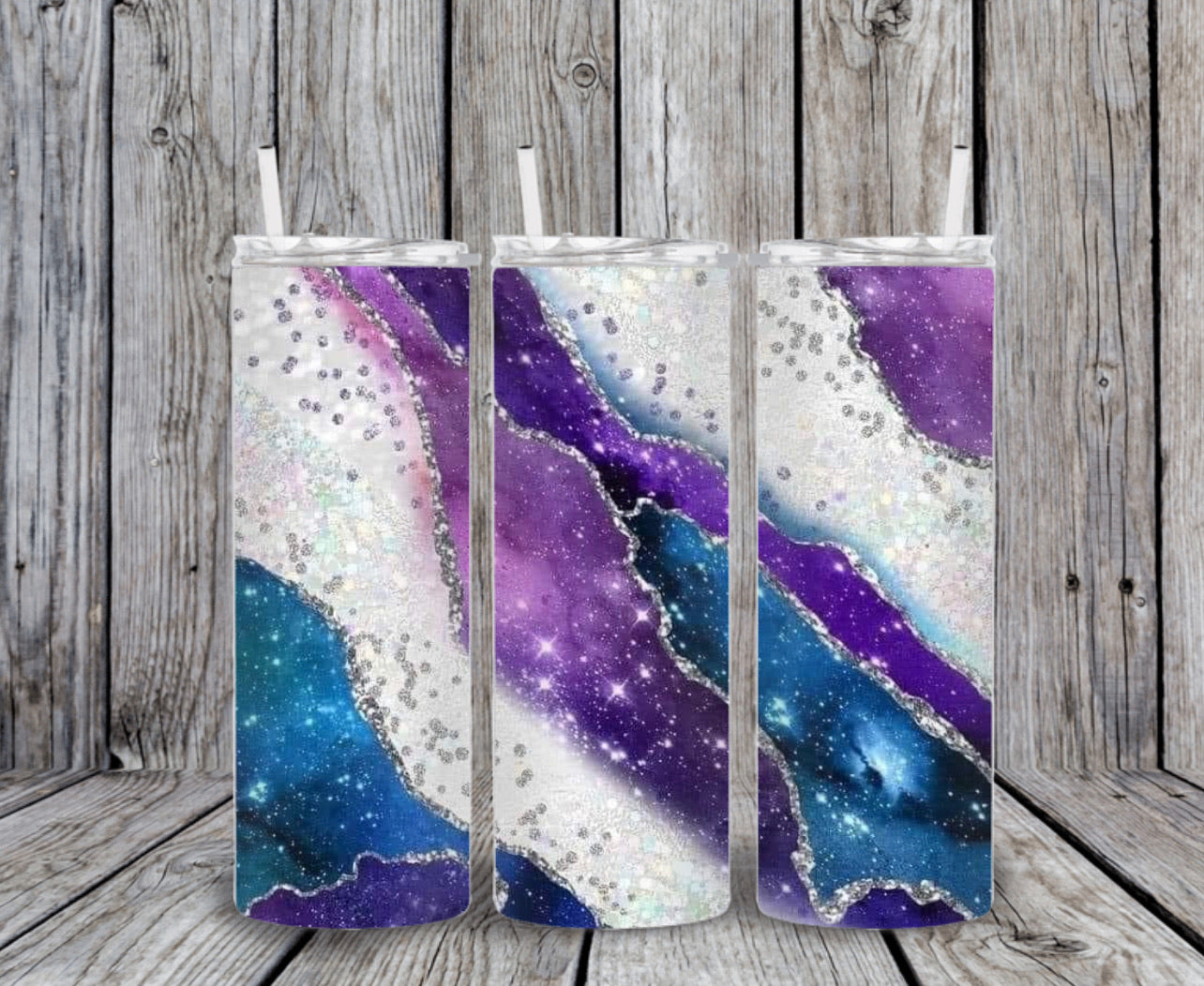 Skinny Tumbler - Blue Purple White Marble