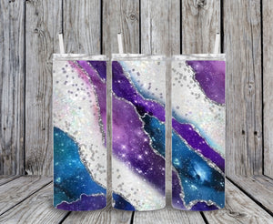 Skinny Tumbler - Blue Purple White Marble