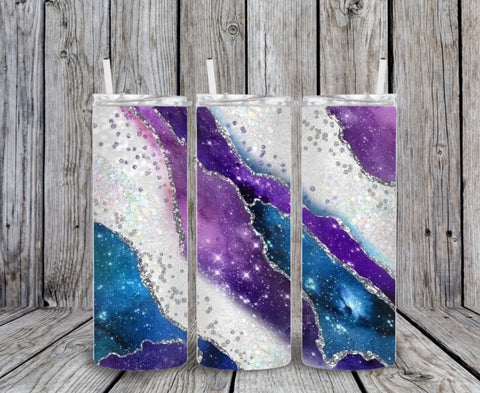 Skinny Tumbler - Blue Purple White Marble