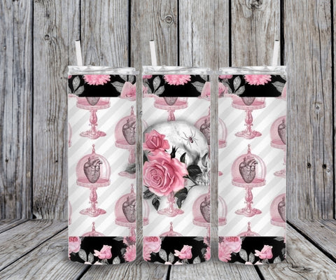 Skinny Tumbler - Skull Roses Heart