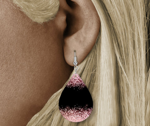 Teardrop Earring - black with pink sparkles