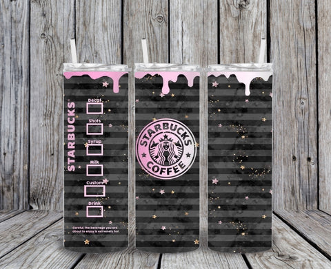 Skinny Tumbler - Starbs Black/Grey Stripes Pink Drip