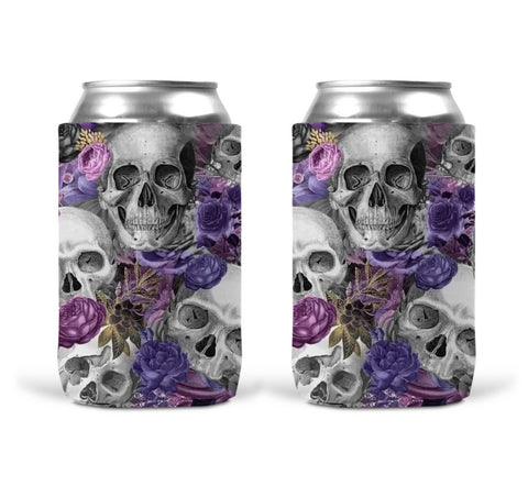 Can Koozie - Skulls Pink/Purple Flowers