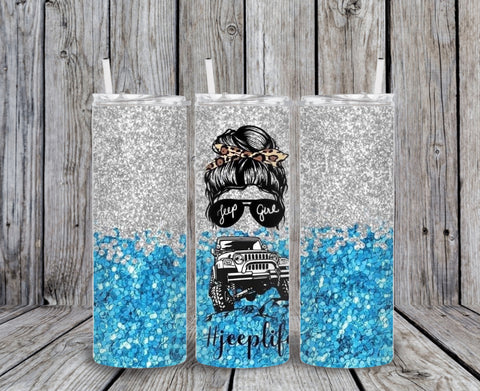 Skinny Tumbler - Silver Blue Jeep Life