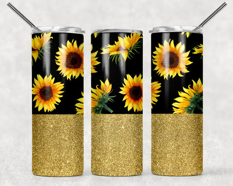 Skinny Tumbler -Sunflower Black with Gold Bottom