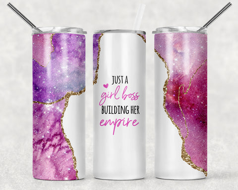 Skinny Tumbler - Boss Girl White With Pink Sides