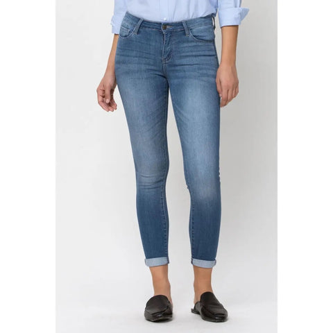 Mid Rise Medium Wash Rayon Skinny Jean