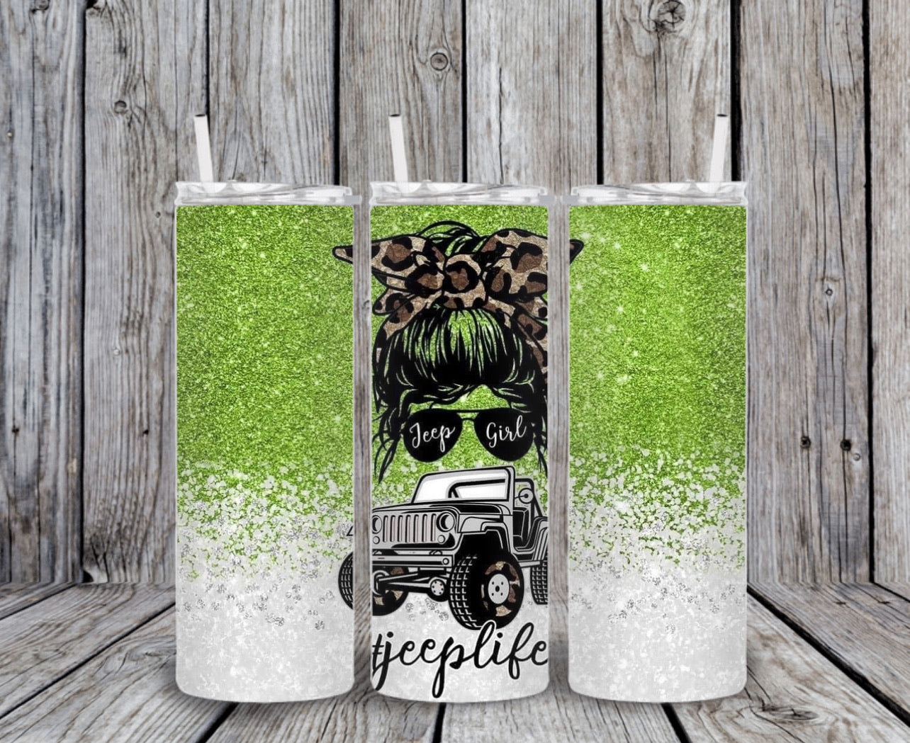 Skinny Tumbler - Green/White Jeep Life