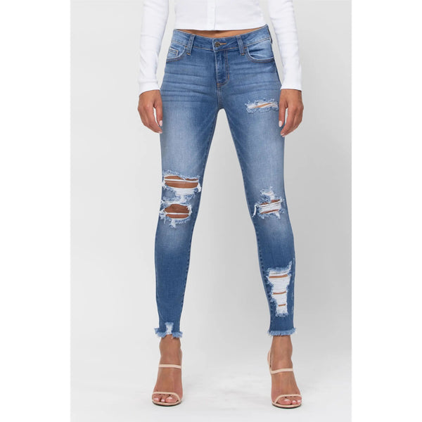 Mid Rise Classic Wash Destroyed Jeans