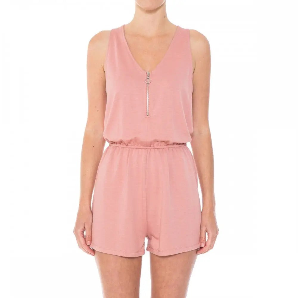 Zip V-Neck French Terry Sleeveless Racerback Romper