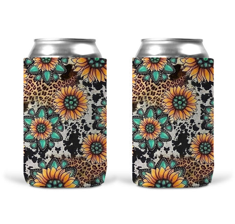 Can Koozie - Flowers Leopard & Cow