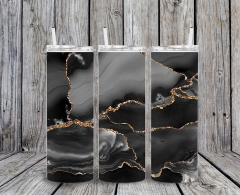 Skinny Tumbler - Black Marble Gold Lines