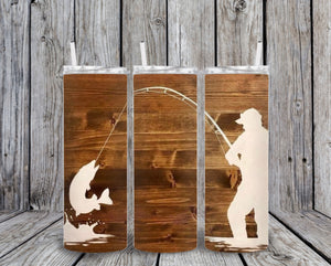 Skinny Tumbler - Fishing Wood Back