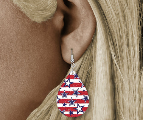 Teardrop Earring -red/white stripes with stars