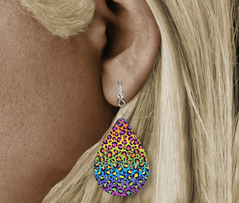 Teardrop Earring - rainbow leopard