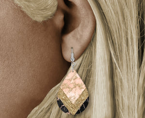Teardrop Earring - Pink, Gold marble
