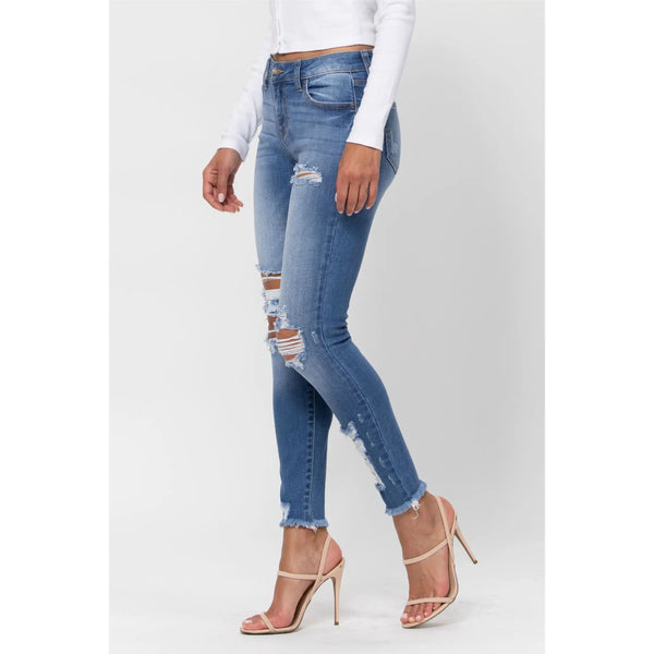 Mid Rise Classic Wash Destroyed Jeans