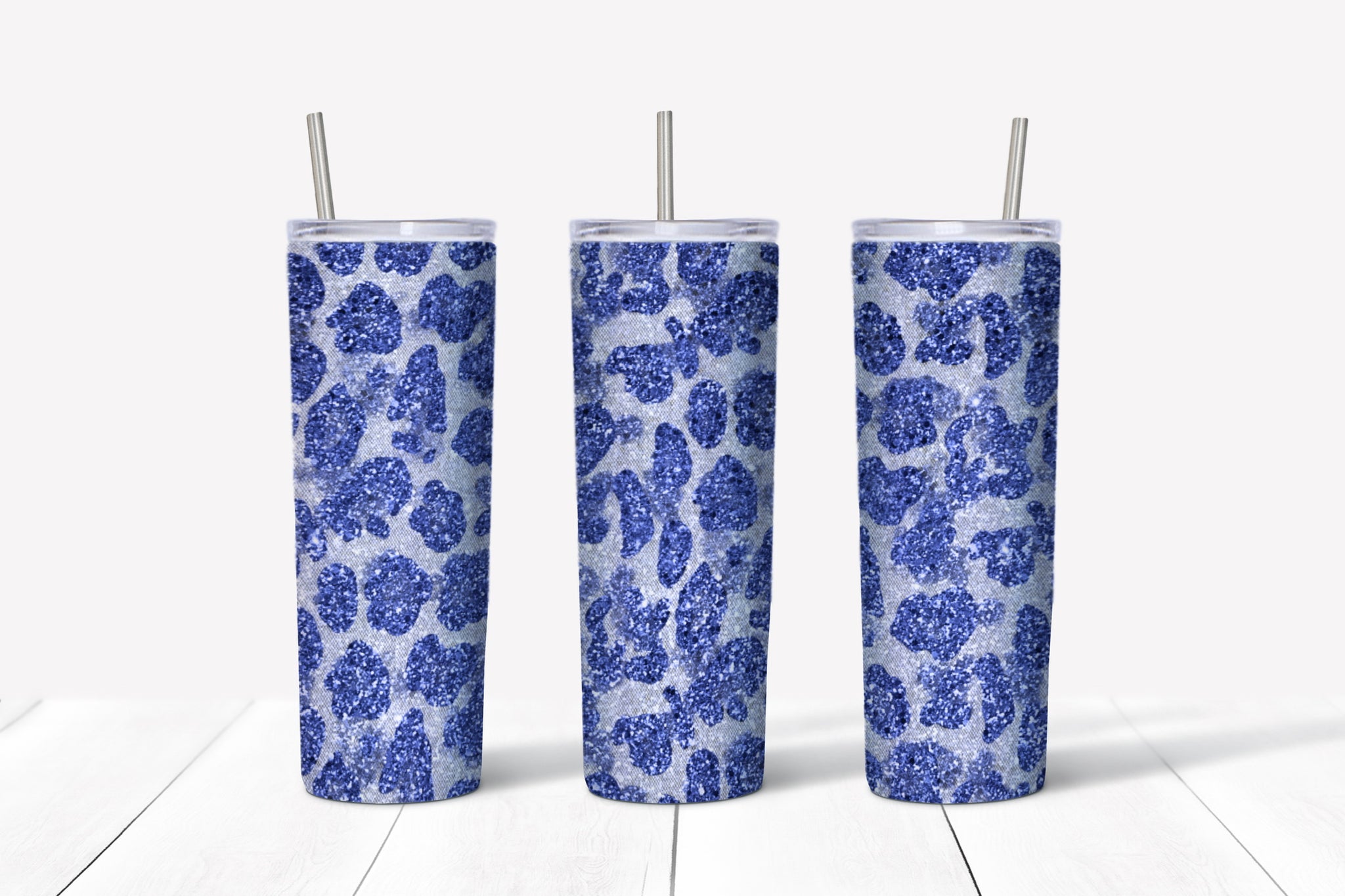 Skinny Tumbler - Blue Cheetah Sparkle