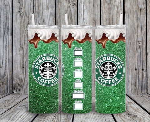 Skinny Tumbler - Starbs Green Sparkle Whip Top
