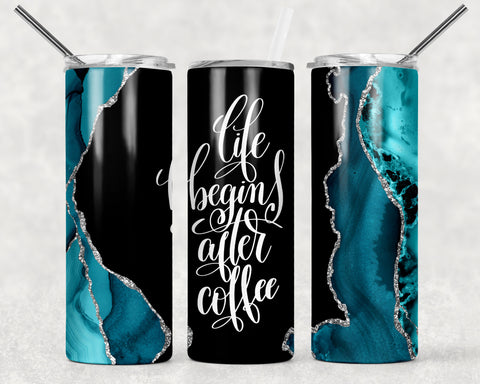 Skinny Tumbler - Coffee, Life Begins After-Blue