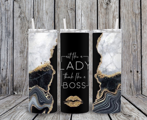 Skinny Tumbler - Black White Marble Lady Boss
