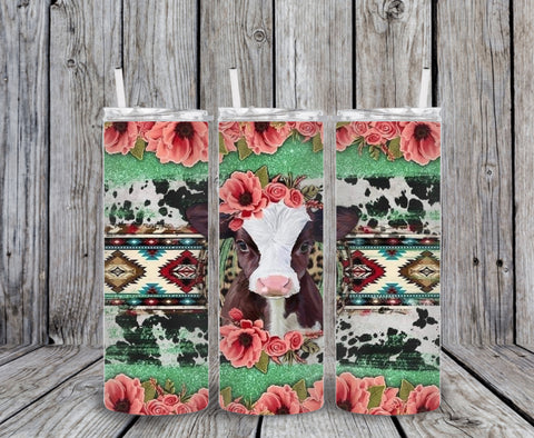 Skinny Tumbler - Aztec Cow Flowers