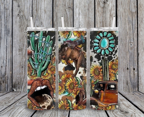 Skinny Tumbler - Horse Cactus Sunflower Truck