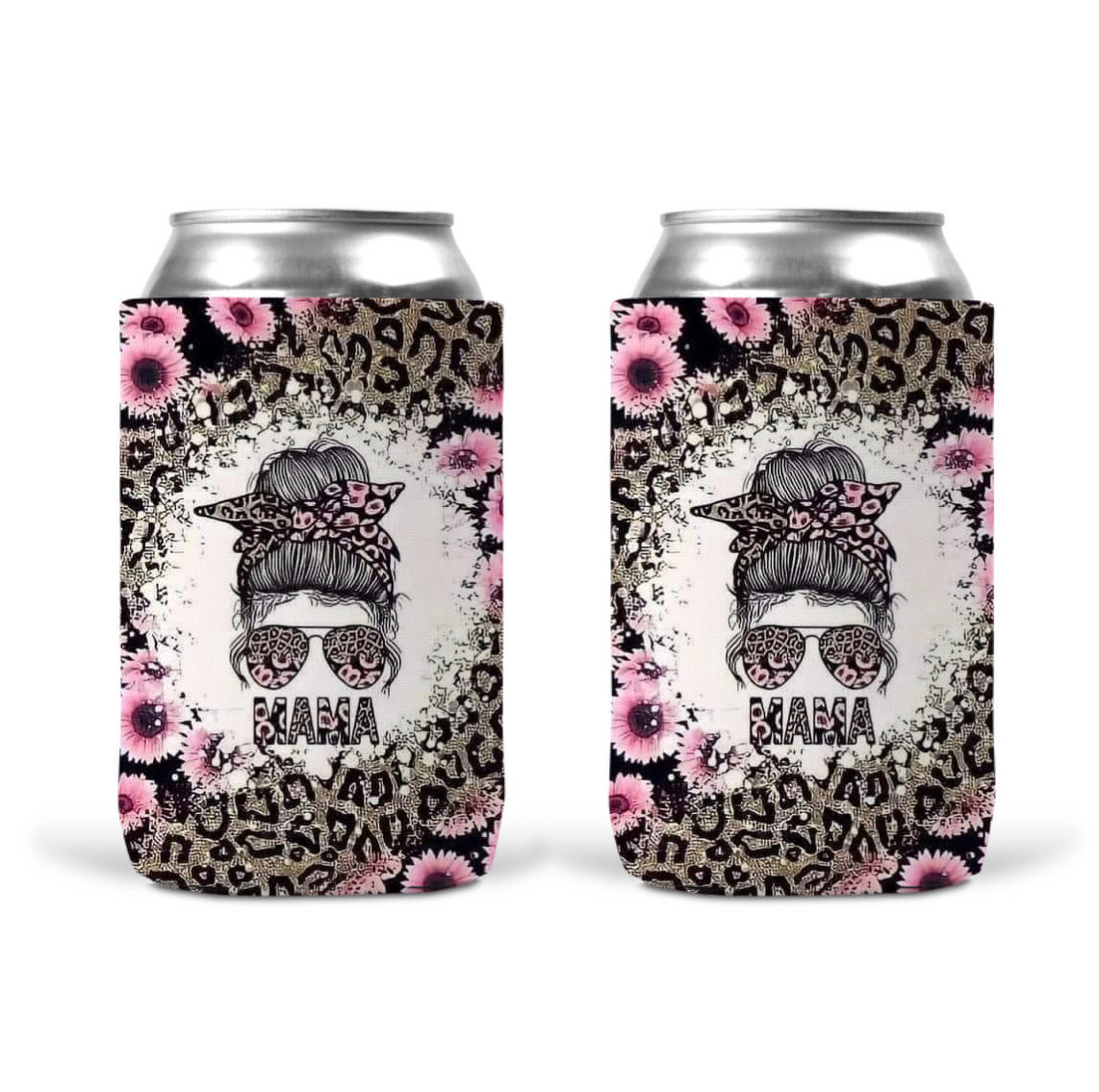 Can Koozie -Mama Leopard Flowers