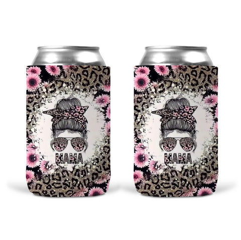Can Koozie -Mama Leopard Flowers